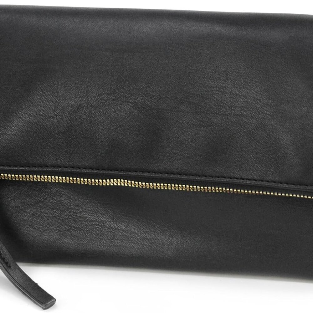 Women's Zipper Foldover Clutch Vegan Leather Envelope Cross body Bag with Chain